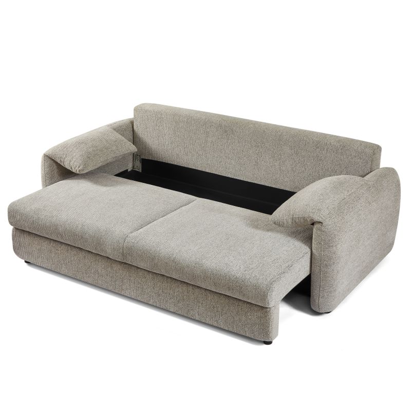 Canapé droit convertible ANGEA 3 places tissu chenille tramé taupe