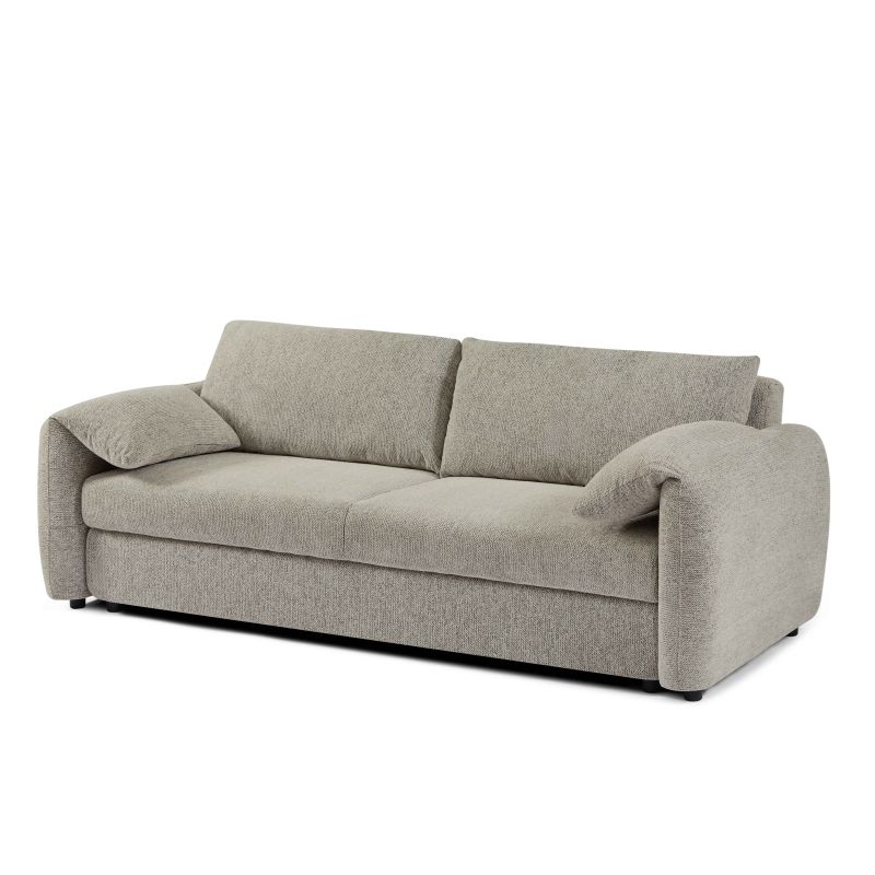 Canapé droit convertible ANGEA 3 places tissu chenille tramé taupe