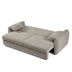Canapé droit convertible ANGEA 3 places tissu chenille tramé taupe