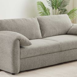 Canapé droit convertible ANGEA 3 places tissu chenille tramé taupe