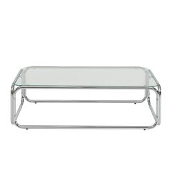Table basse MAGGY verre trempé transparent et structure en chrome