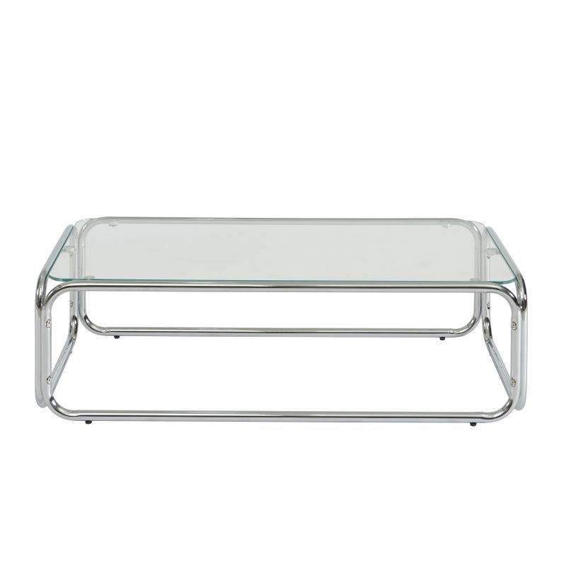 Table basse MAGGY verre trempé transparent et structure en chrome