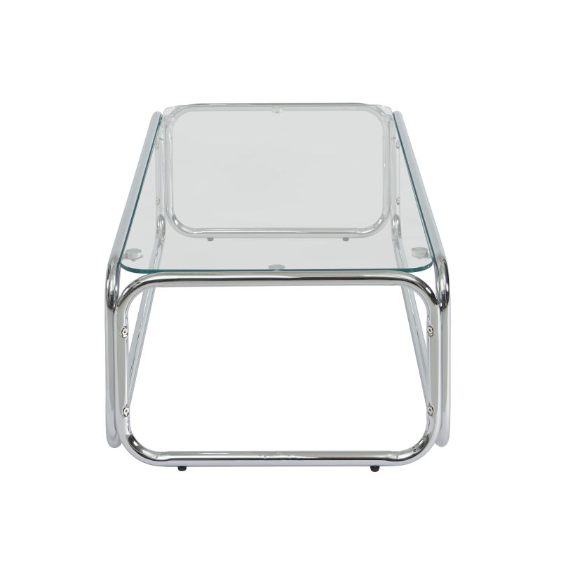 Table basse MAGGY verre trempé transparent et structure en chrome