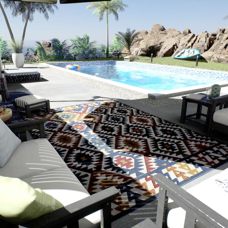 Tapis extérieur TIKI motif aztèque coloré 70x140 cm