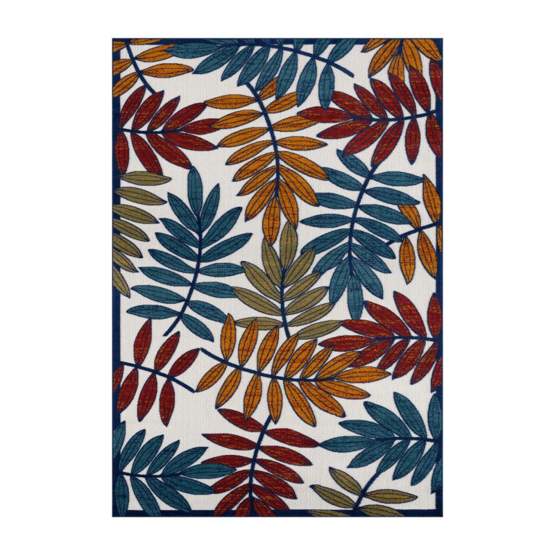 Tapis extérieur OHAA motif feuilles coloré 70x140 cm