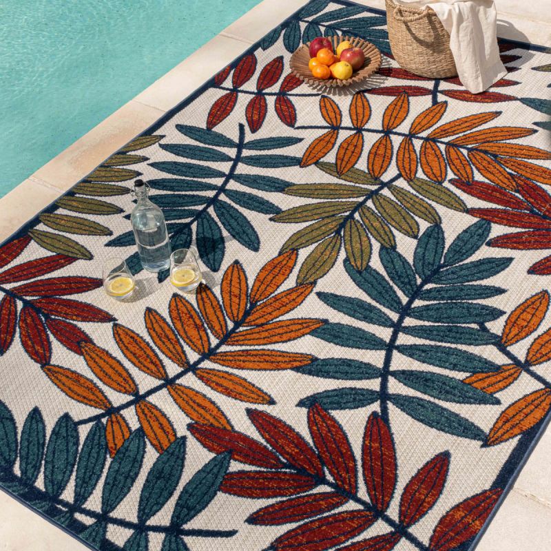 Tapis extérieur OHAA motif feuilles coloré 160x230 cm