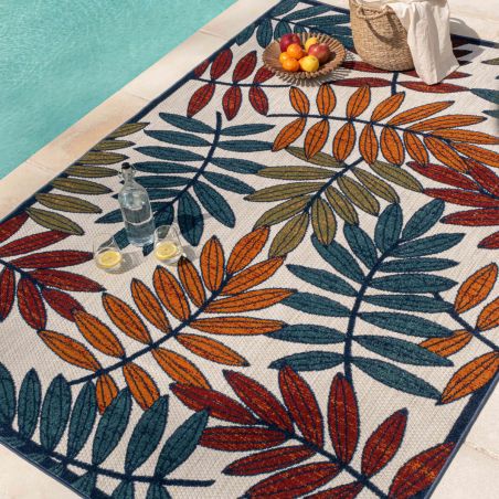Tapis extérieur OHAA motif feuilles coloré 120x160 cm