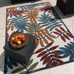 Tapis extérieur OHAA motif feuilles coloré 120x160 cm