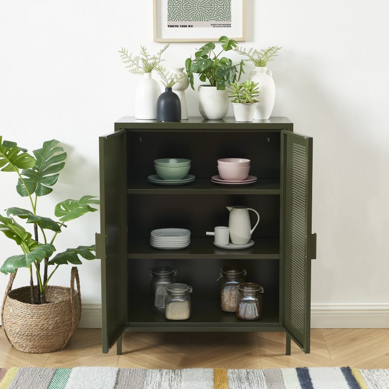 Buffet PANTONE métal vert olive 2 portes 75cm