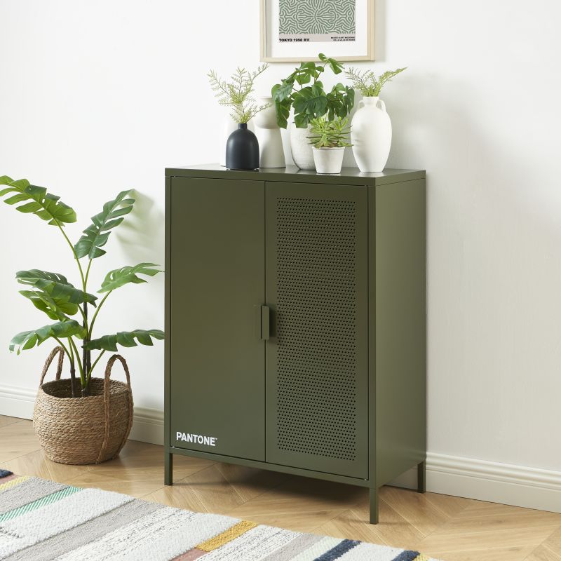 Buffet PANTONE métal vert olive 2 portes 75cm