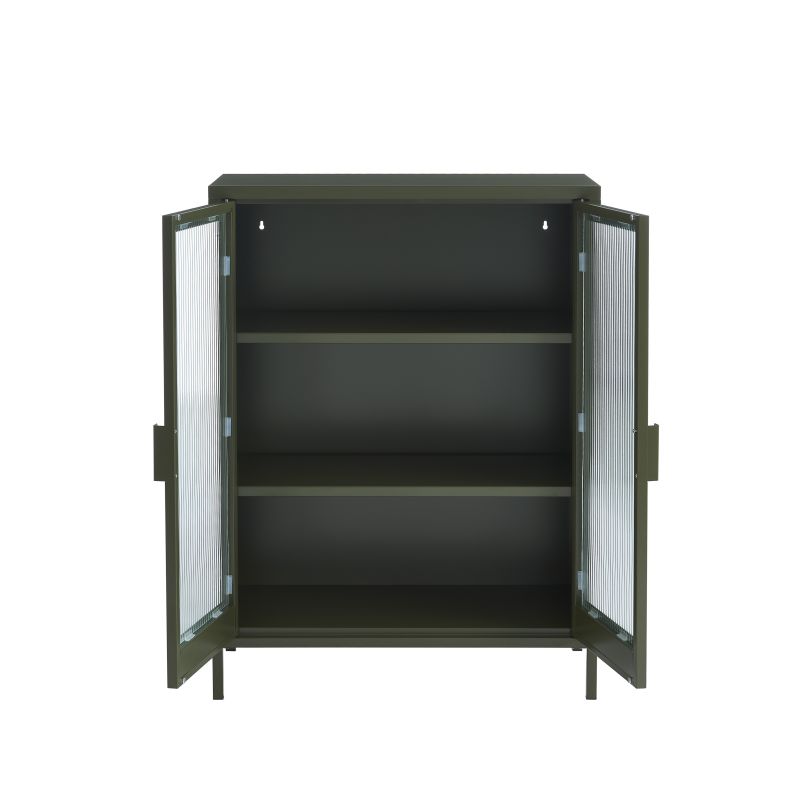 Buffet PANTONE vert olive foncé portes en verre cannelé 75cm