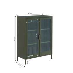 Buffet PANTONE vert olive foncé portes en verre cannelé 75cm