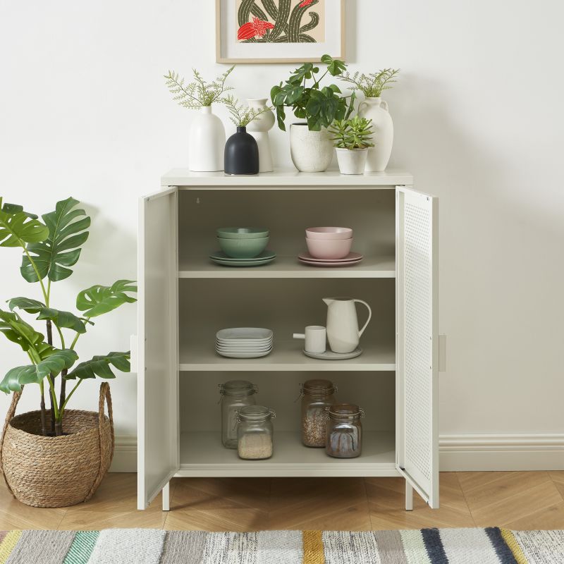 Buffet PANTONE métal beige sable 2 portes 75cm