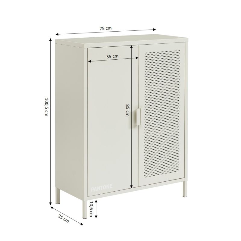 Buffet PANTONE métal beige sable 2 portes 75cm