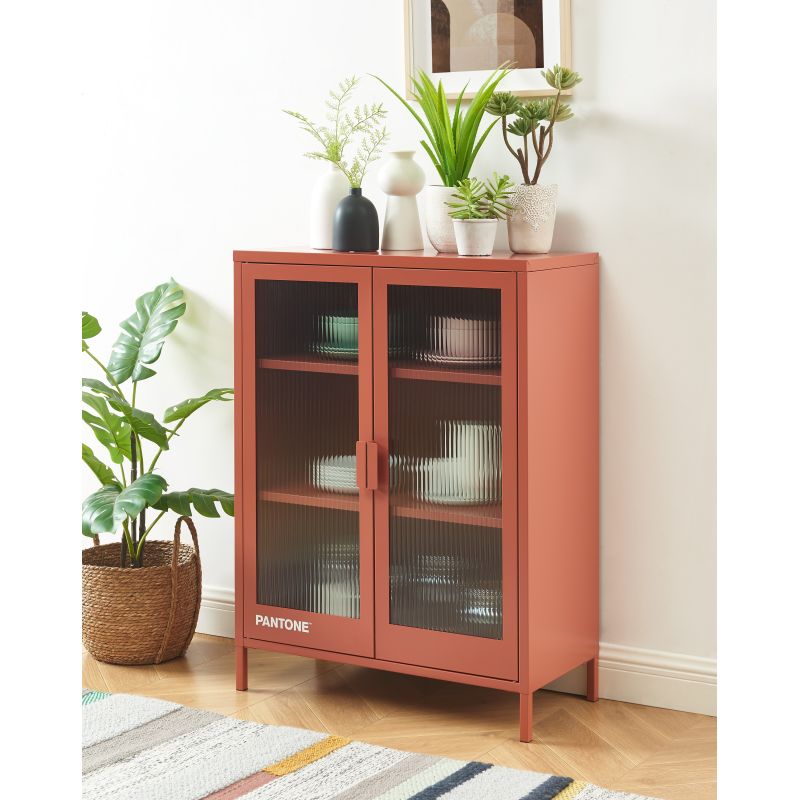 Buffet PANTONE terracotta portes en verre cannelé 75cm