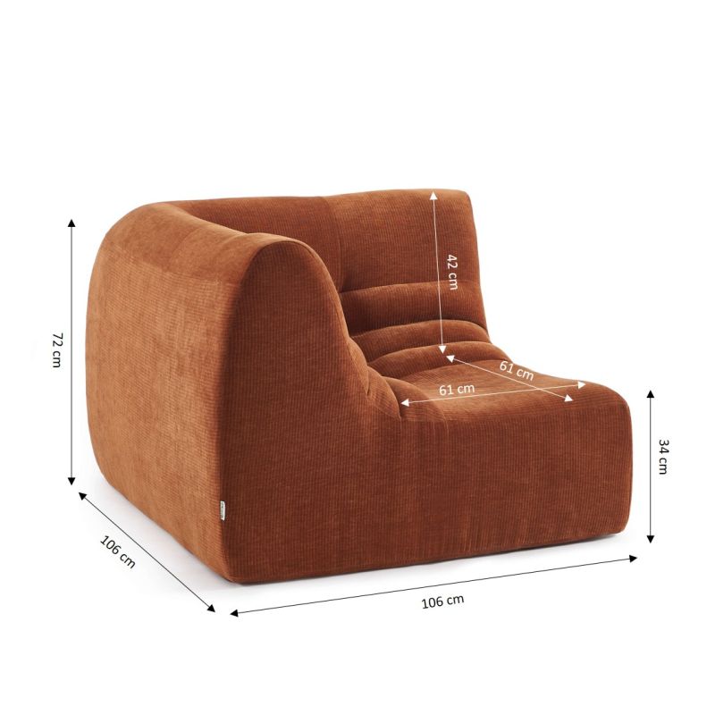 Chauffeuse d'angle JANIS modulable 1 place velours terracotta