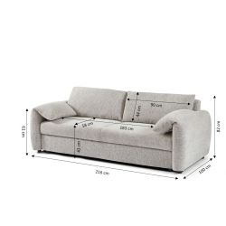 Canapé droit convertible ANGEA 3 places tissu chenille tramé beige