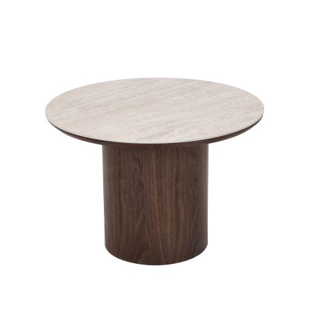 Table basse LOFA placage noyer et plateau céramique effet travertin 60cm