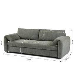 Canapé droit convertible ANGEA 3 places tissu chenille tramé vert