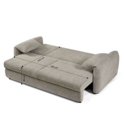 Canapé droit convertible ANGEA 3 places tissu chenille tramé taupe