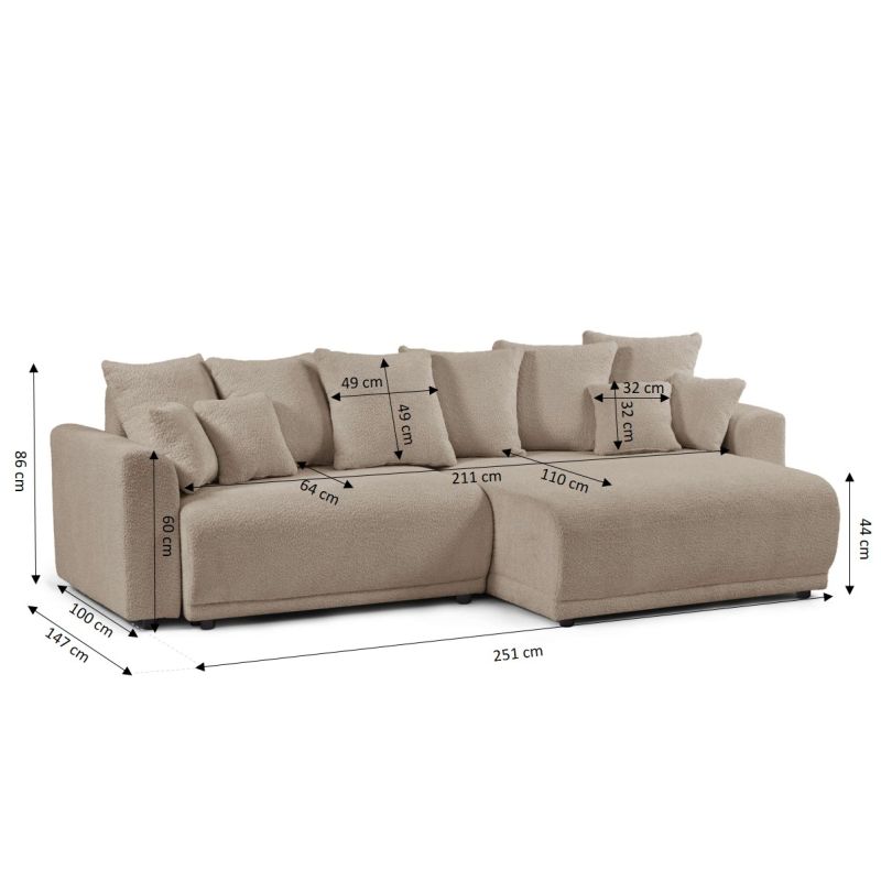 Canapé d'angle convertible et réversible SOLINE 4 places tissu taupe