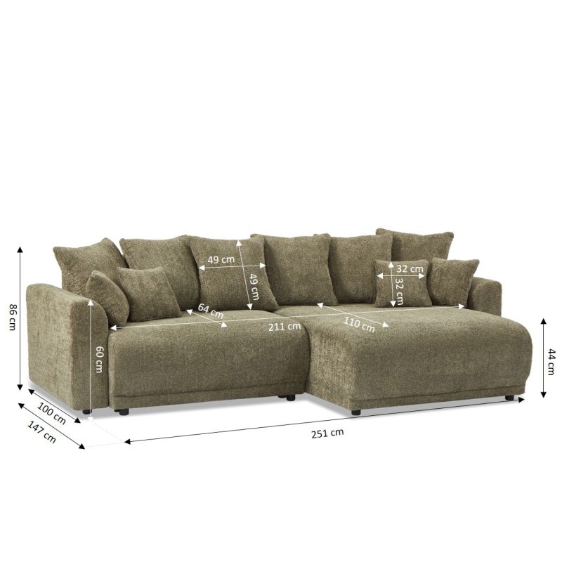 Canapé d'angle convertible et réversible SOLINE 4 places tissu vert