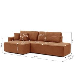 Canapé d'angle gauche ouvert convertible ZOLA 4 places velours cotelé terracotta