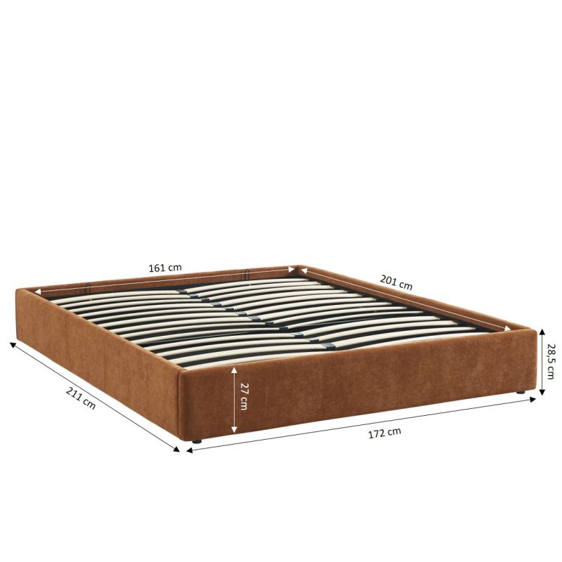 Lit coffre IVY 160x200 tissu marron sommier inclus