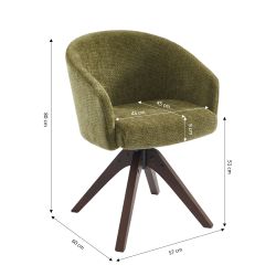 Fauteuil de table PAOLA tissu chenille vert pied chêne massif