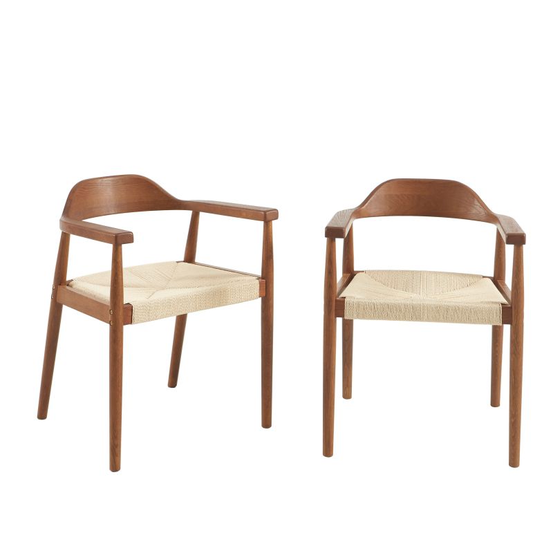 Lot de 2 chaises MARTIE chêne massif couleur noyer et corde