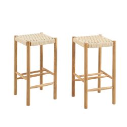 Lot de 2 tabourets ELLIO chêne massif et corde