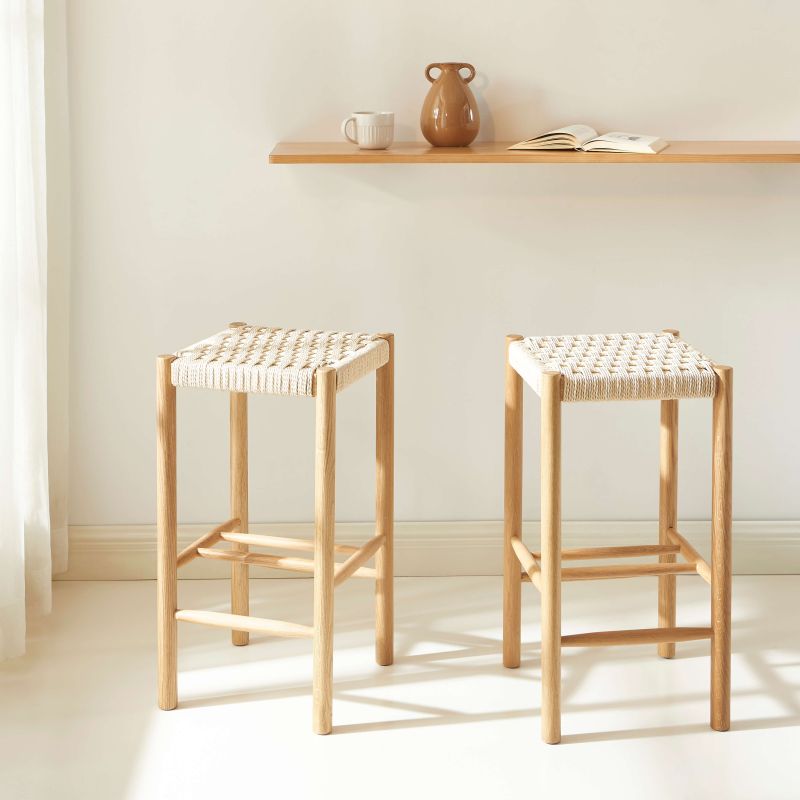 Lot de 2 tabourets ELLIO chêne massif et corde