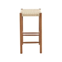 Lot de 2 tabourets ELLIO chêne massif couleur noyer et corde