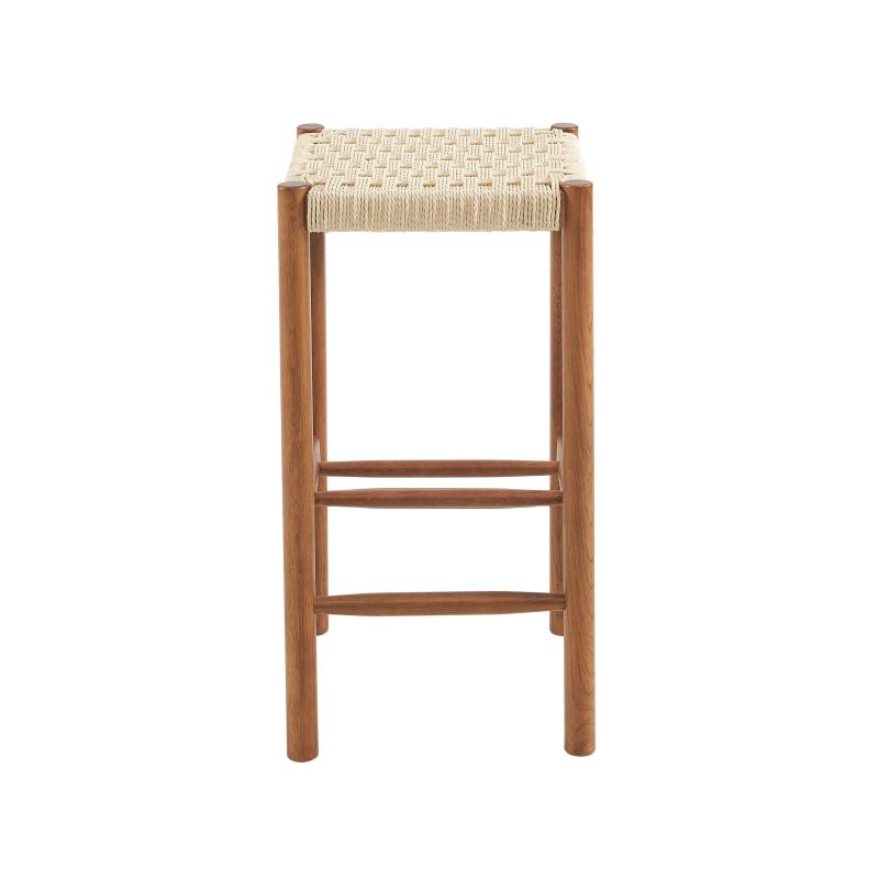 Lot de 2 tabourets ELLIO chêne massif couleur noyer et corde