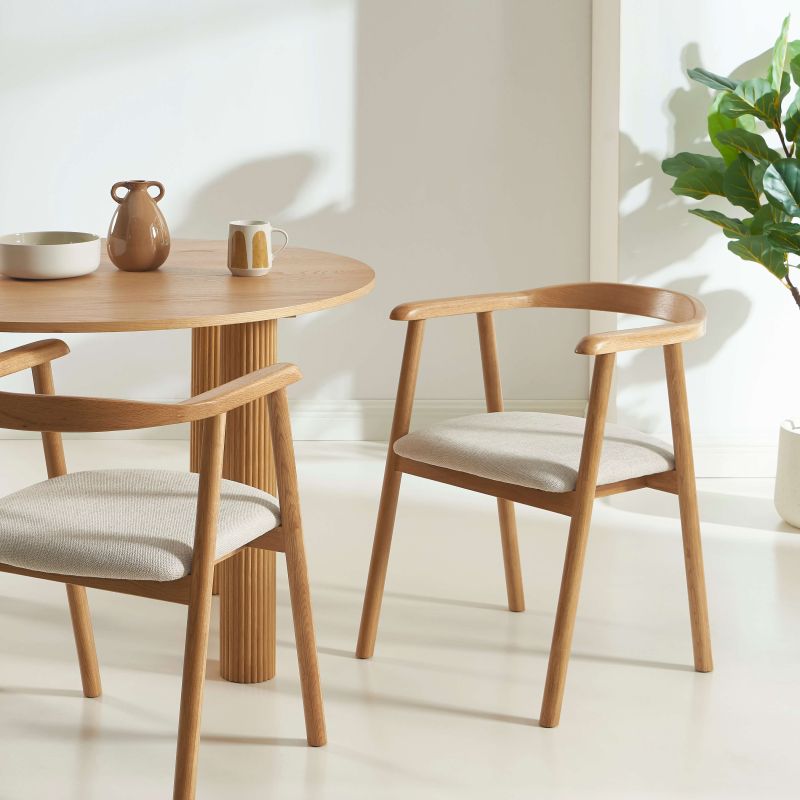 Lot de 2 chaises LORENZ chêne massif et tissu beige