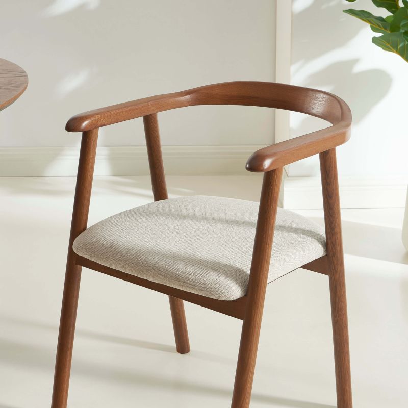 Lot de 2 chaises LORENZ chêne massif couleur noyer et tissu beige