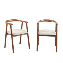 Lot de 2 chaises LORENZ chêne massif couleur noyer et tissu beige