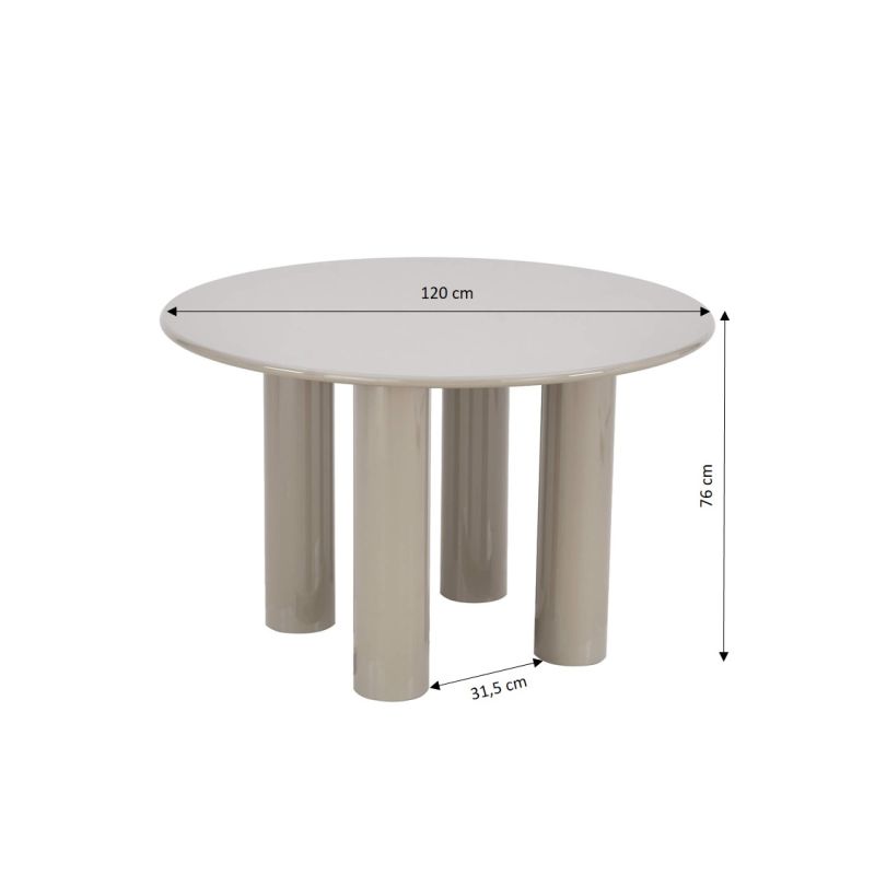 Table de séjour ronde NORI laquée brillante beige 120cm