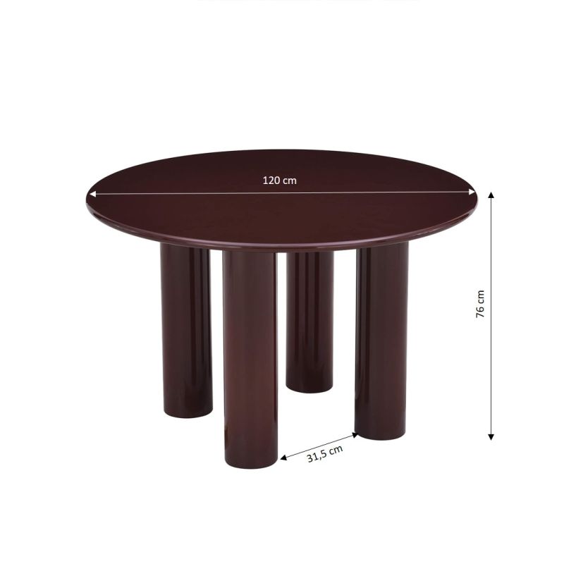Table de séjour ronde NORI laquée brillante marron 120cm