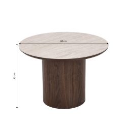 Table basse LOFA placage noyer et plateau céramique effet travertin 60cm