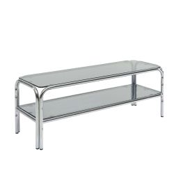 Meuble TV MAGGY verre trempé noir structure en chrome