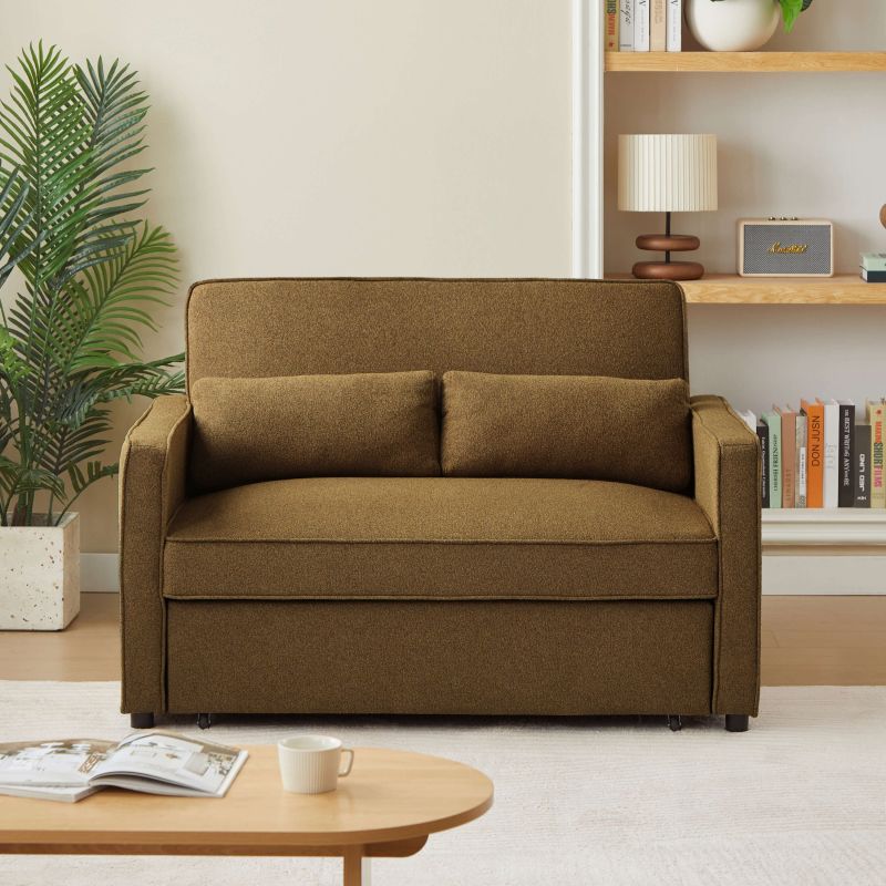 Canapé droit convertible NEVA 2 places tissu marron