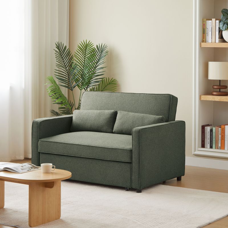 Canapé droit convertible NEVA 2 places tissu vert