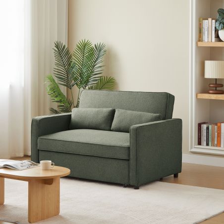 Canapé droit convertible NEVA 2 places tissu vert