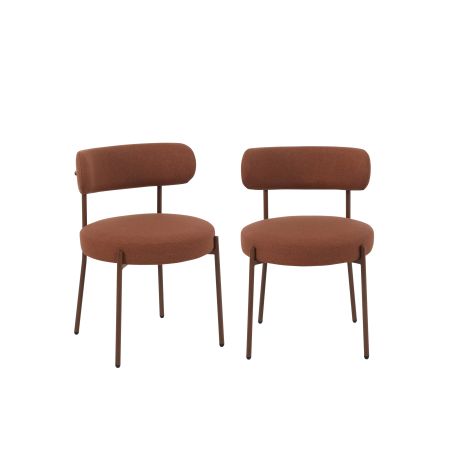 Lot de 2 chaises NOA tissu terracotta pieds métal finition noyer