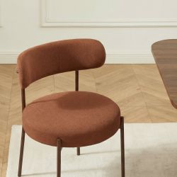Lot de 2 chaises NOA tissu terracotta pieds métal finition noyer