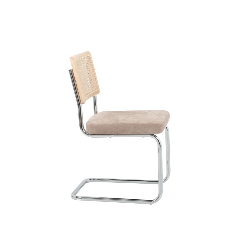 Lot de 2 chaises ELLA cannage et tissu marron pieds métal chromé