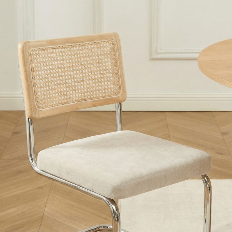 Lot de 2 chaises ELLA cannage et tissu écru pieds métal chromé