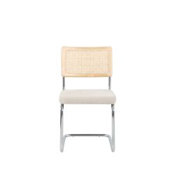 Lot de 2 chaises ELLA cannage et tissu écru pieds métal chromé