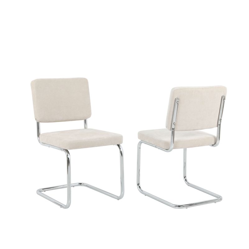 Lot de 2 chaises JACK tissu écru pieds métal chromé